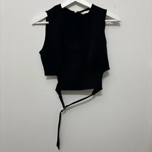 Zara Trafaluc Black Crop Top with Back Zipper and Front-to-Back Strap in XS